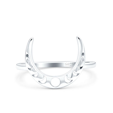 Crescent Moon Phases Oxidized Band Solid 925 Sterling Silver Thumb Ring (11mm)